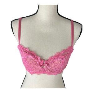 Fredericks of Hollywood Pink Lace Bra 32DD Unlined Underwire‎ Back Closure